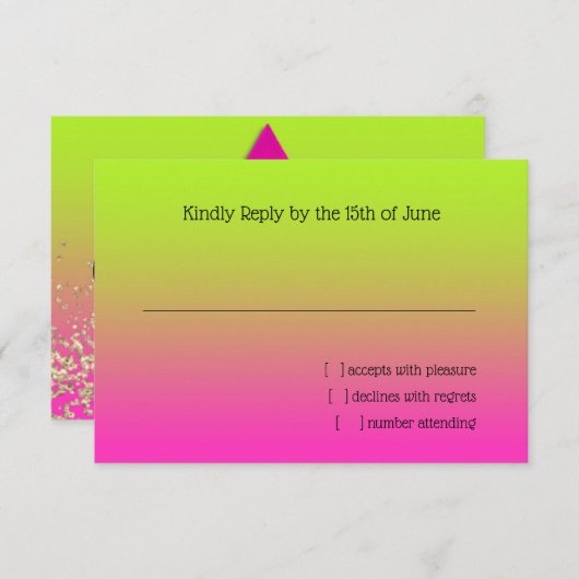 RSVPカードピンクからグリーンへスターグラデーション付き 出欠カード (正面/裏面)