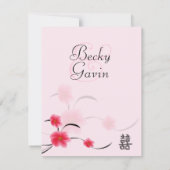 RSVPカードピンクの花の倍の幸福 出欠カード (裏面)