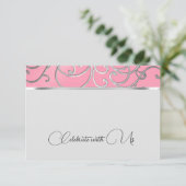 RSVPカードピンクエレガントとシルバーフィリーグリー 招待状 (スタンド正面)