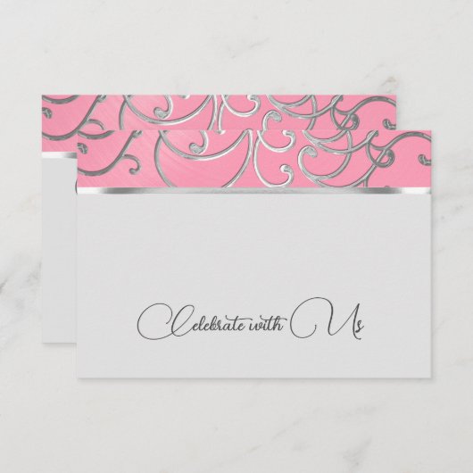 RSVPカードピンクエレガントとシルバーフィリーグリー 招待状 (正面/裏面)