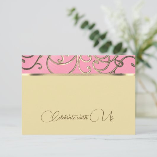 RSVPカードピンクエレガントと金ゴールドの画像 招待状 (スタンド正面)