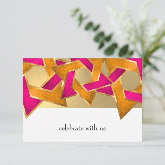RSVPカードピンクオレンジ色のデイビッドの星 招待状 (スタンド正面)