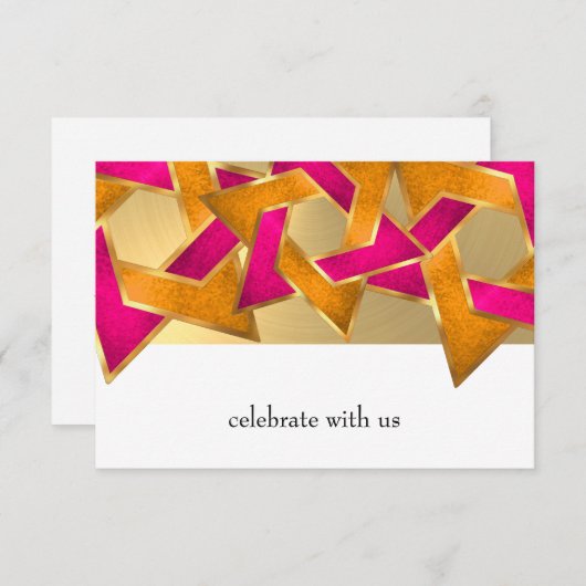 RSVPカードピンクオレンジ色のデイビッドの星 招待状 (正面/裏面)