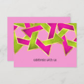 RSVPカードピンクグリーンスターのデイビッド 招待状 (正面/裏面)