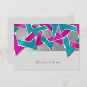 RSVPカードピンクターコイズスターオブデイビッドAny Color 招待状 (正面/裏面)