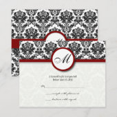 RSVPカードブラックとブルゴーニュのダマスクモノグラム 出欠カード (正面/裏面)
