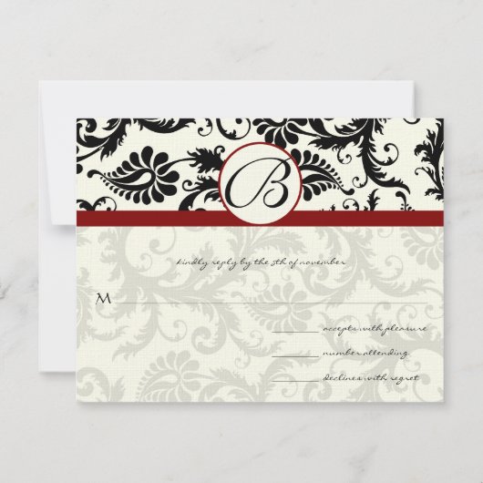 RSVPカードブラック&アイボリーダマスクマロントリム 出欠カード (裏面)