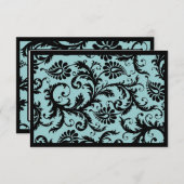 RSVPカードブラック&アクアブルーダマスク 出欠カード (正面/裏面)