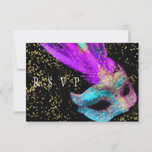 RSVPカードマスカレードブラックピンクブルー 出欠カード (裏面)