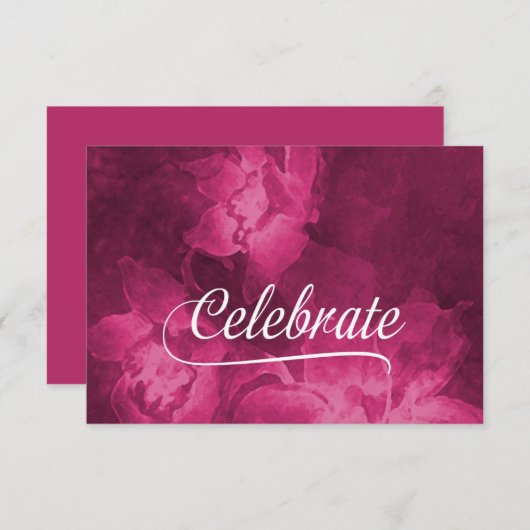 RSVPカードマゼンタピンク水色の花 出欠カード (正面/裏面)