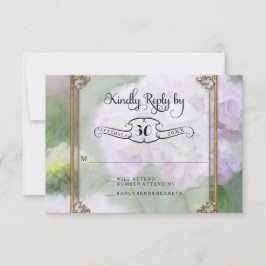 RSVPカードモネスタイル金ゴールドフレームアジサイ花 出欠カード