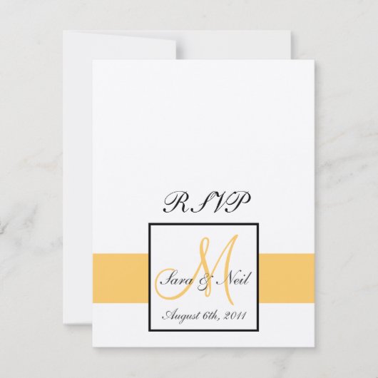 RSVPカードモノグラムヒマワリ黄色 出欠カード (正面)