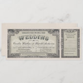 RSVPカード付きヴィンテージ結婚式チケットv.2 招待状 (正面/裏面)