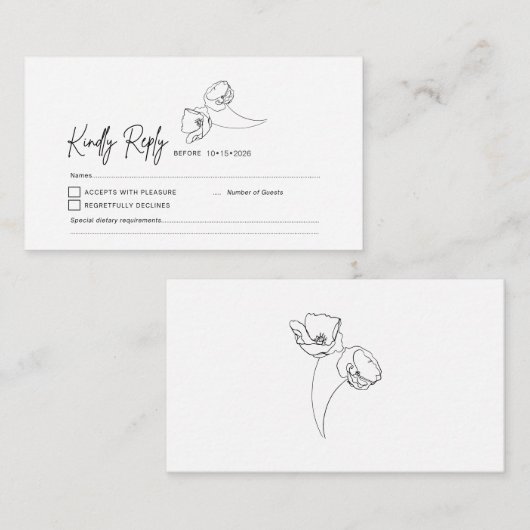 RSVPカード挿入 – ミニマリストポピー暖結婚かい エンクロージャーカード (正面/裏面)
