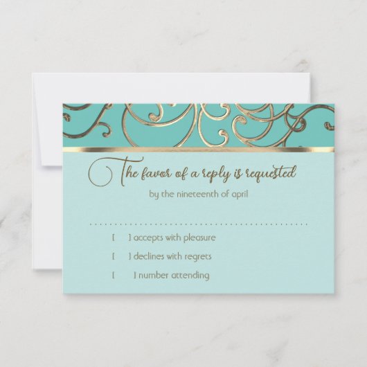 RSVPカード選択カラー金ゴールドファイルツリー 招待状 (正面)