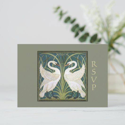 RSVPカード2を結婚しているヴィンテージの新しいの白鳥 出欠カード (スタンド正面)