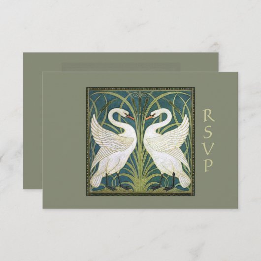 RSVPカード2を結婚しているヴィンテージの新しいの白鳥 出欠カード (正面/裏面)