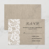 RSVPカード2を結婚する白いレースおよびバーラップ 出欠カード (正面/裏面)