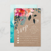 RSVPカード | エレガントフローラ素朴春ターコイズ (正面/裏面)