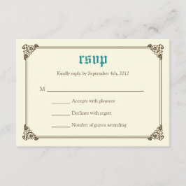 RSVPカード-ティール（緑がかった色） --を結婚する物語の本のおとぎ話 出欠カード