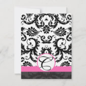 RSVPカード – ブラック&ホワイトダマスコホットピンクトトリム 招待状 (正面)
