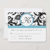 RSVPカード – 白黒ダマスクプールブルートリム (裏面)