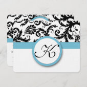 RSVPカード – 白黒ダマスクプールブルートリム (正面/裏面)