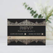RSVPカード-金ゴールドホイル--を結婚する王室のなアールデコ 出欠カード (スタンド正面)