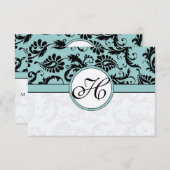 RSVPカード – 黒と白のダマスクダークプールブルー (正面/裏面)