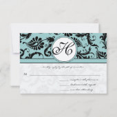 RSVPカード – 黒と白のダマスクダークプールブルー (裏面)