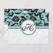 RSVPカード – 黒と白のダマスクダークプールブルー (正面/裏面)