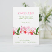 RSVPカード%PIPE%ピンクの緑を結婚しているヴィンテージの蘭 招待状 (スタンド正面)