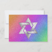 RSVPカードSilver Starカラフル付き非常に虹 出欠カード (正面)