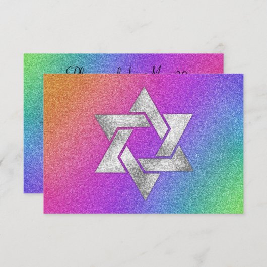 RSVPカードSilver Starカラフル付き非常に虹 出欠カード (正面/裏面)