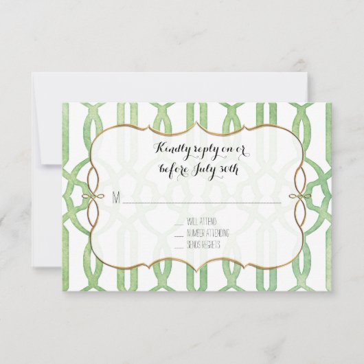 RSVPガーデントレリスパターングリーンモダンシンプル 出欠カード (正面)