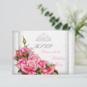 RSVPキンセアニェラかわいらしピンクローズホワイト15th 出欠カード (スタンド正面)