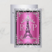 RSVPキンセアニェラピンクシルバーティアラエッフェルタワー 出欠カード (正面/裏面)