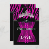 RSVPキンセアニェラピンクゼブラブラックティアラコルセット 出欠カード (正面/裏面)
