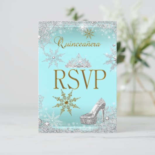 RSVPキンセアニェラ15シルバーティール（緑がかった色）金ゴールドエリート 出欠カード (スタンド正面)