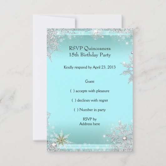 RSVPキンセアニェラ15シルバーティール（緑がかった色）金ゴールドエリート 出欠カード (裏面)