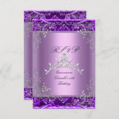 RSVPキンセアニェラ15th誕生日パーティパープル薄紫 出欠カード (正面/裏面)