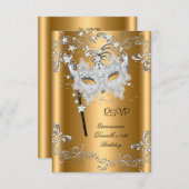 RSVPキンセアニェラ15th誕生日金ゴールドマスカレード 出欠カード (正面/裏面)