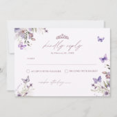 RSVPクインセアニラパープルバタフライフローラカード 招待状 (正面)