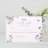 RSVPクインセアニラパープルバタフライフローラカード 招待状 (スタンド正面)