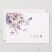RSVPクインセアニラパープルバタフライフローラカード 招待状 (裏面)