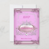 RSVPクインセアニラ15誕生日ピンクホワイトシルバー 出欠カード (正面)