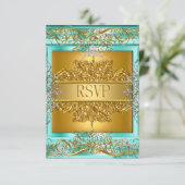 RSVPクインセアニラ15th誕生日金ゴールドティール（緑がかった色） 出欠カード (スタンド正面)