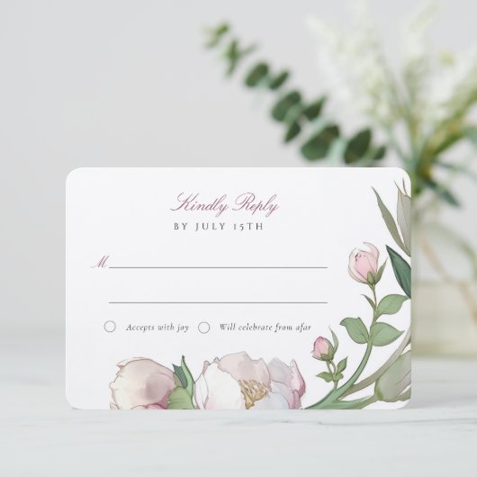 RSVPクラシック Peoniesの結婚返信 招待状 (スタンド正面)