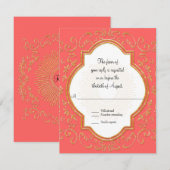 RSVPクローバーフレームスクリプト旋回金ゴールドグリッター 出欠カード (正面/裏面)