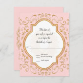 RSVPクローバーフレームスクリプト旋回金ゴールドグリッター 出欠カード (正面/裏面)